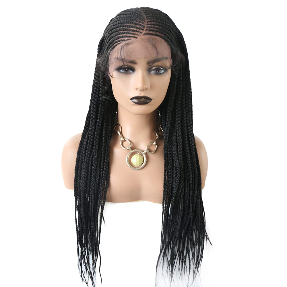 Hand-Tied Swiss Lace Front Box Braided Afro Wig with Baby Hair - Natural Looking Kanekalon Synthetic Hair for Black Women (#1B Black) | Perfect for Cosplay, Daily Wear & Protective Styling