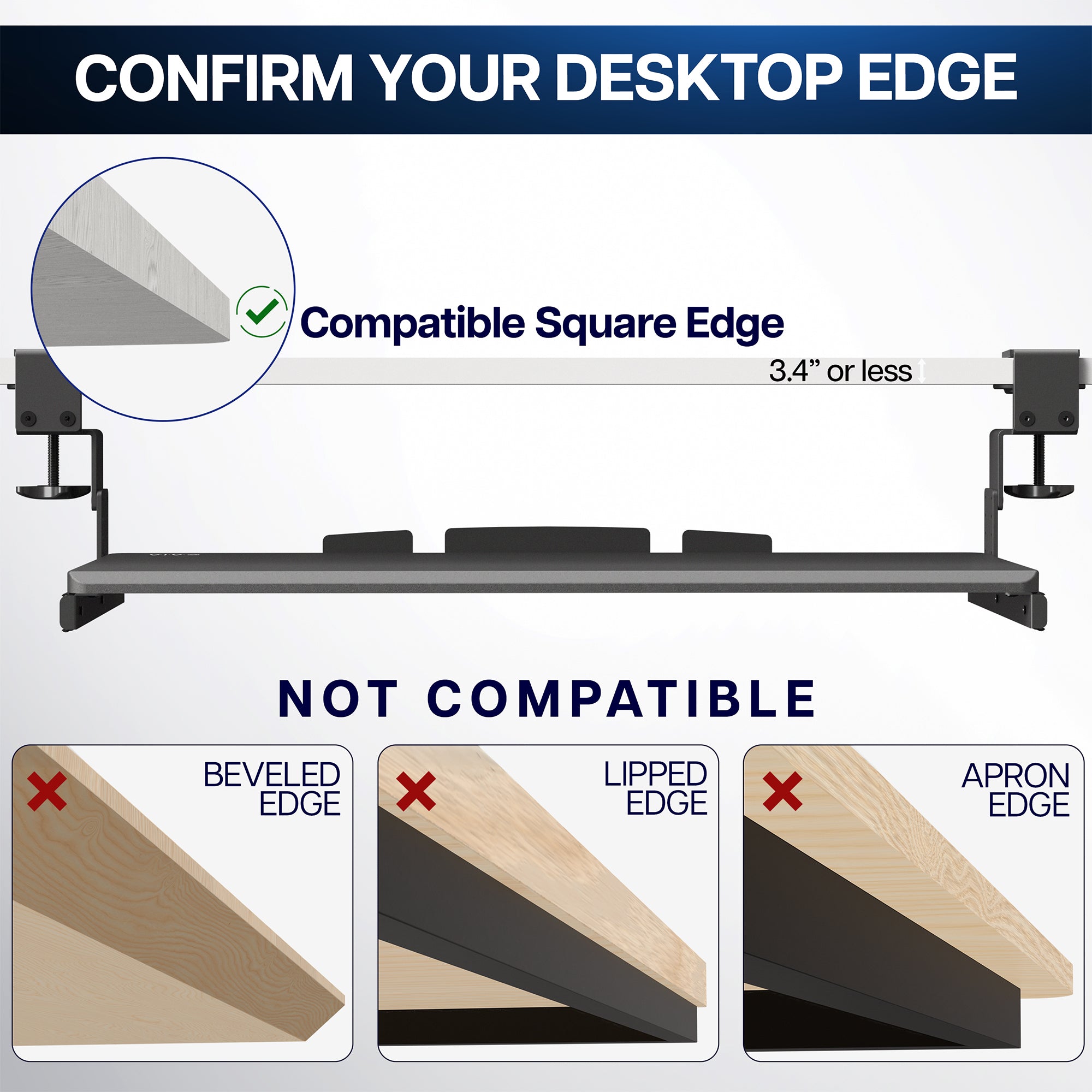 Ergonomic Clamp-On Height Adjustable Keyboard Tray - Under Desk Mount for Computer Workstations - Perfect for Office, Gaming & Home Use