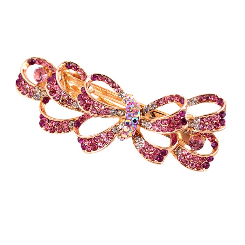 Sparkling Crystal Rhinestone Flower Hair Clips for Women & Girls - Elegant Bowknot Hairpin Accessories (Pink) | Perfect for Weddings, Parties & Daily Styling