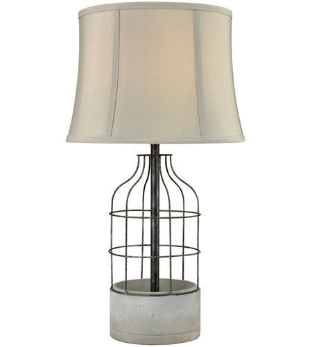 Polished Concrete Table Lamp with Oil Rubbed Bronze Metal Base - 27 Inch Height, 150W E26 Socket, Linen Shade - Perfect for Living Room, Bedroom & Office Lighting Decor