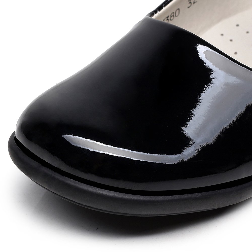 rismart Girls' Hook & Loop Oxford Dress Shoes - Cute Patent Leather Mary Janes for School Uniform, Party & Special Occasions | Comfortable Princess Shoes for Everyday Wear