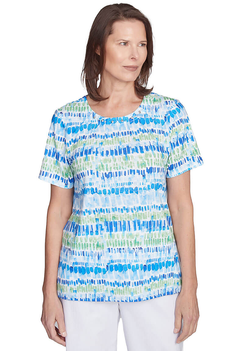 Parrot Cay Jewel Pleated Neck Tee - Women's Fashion Blouse for Casual Wear & Office Outfits | Perfect for Summer, Date Nights & Special Occasions