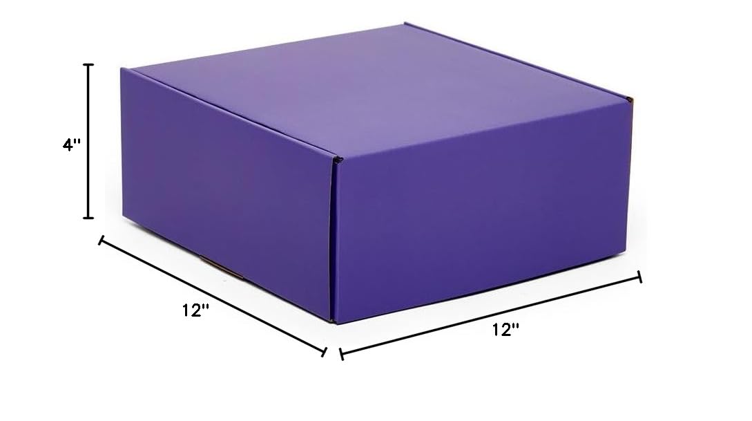 50 Pack - 12x12x4 Inch Purple Corrugated Tuck Top Shipping Boxes for Gift Packaging, Storage & Moving Supplies | Heavy Duty Cardboard Boxes for Ecommerce, Retail & Home Organization