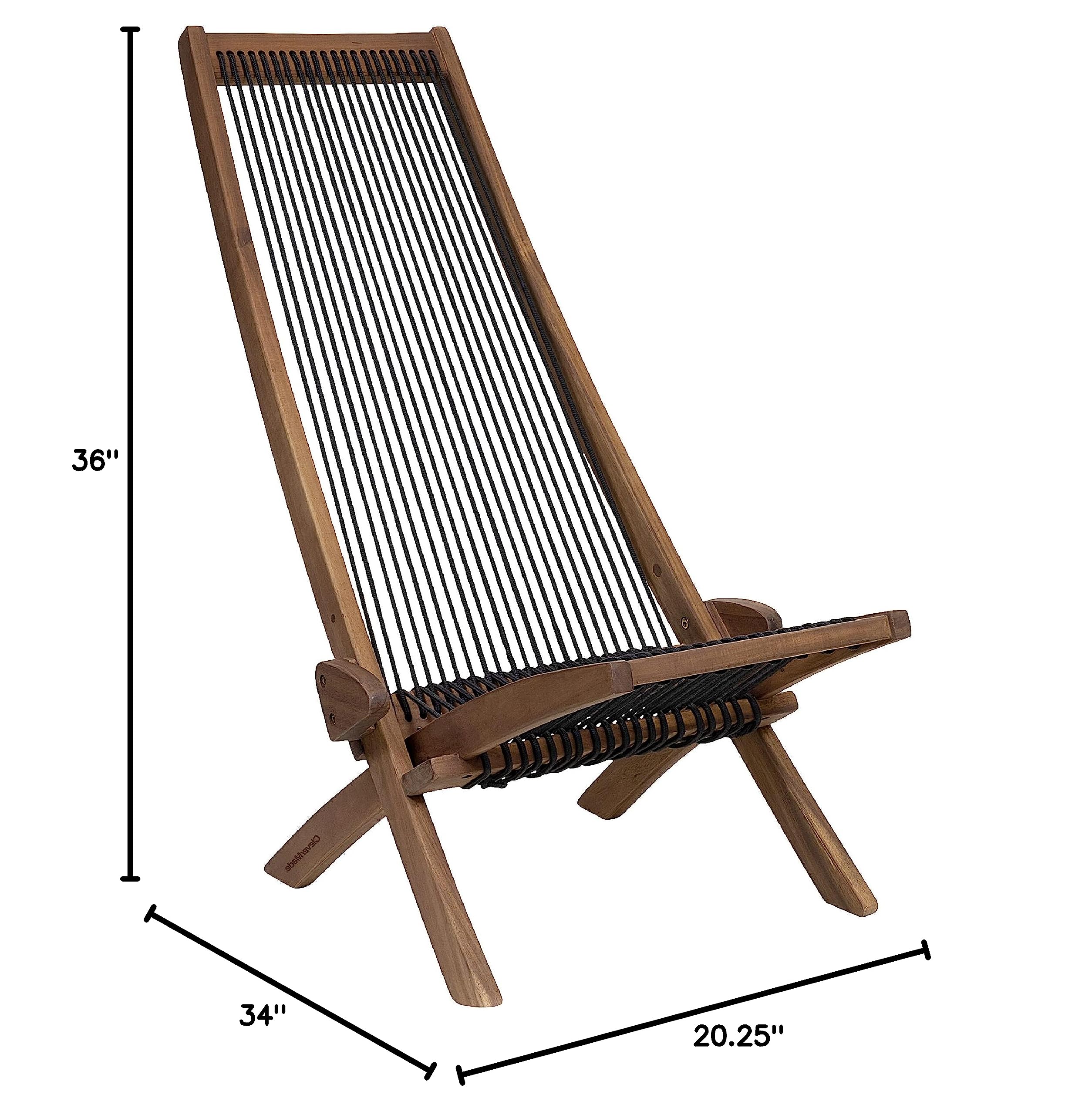 CleverMade Tamarack Folding Rope Chair - Portable Outdoor Wood Lounge Chair for Patio, Backyard, Deck & Beach | Foldable, Low-Profile Design | No Assembly Required | Perfect for Relaxing, Camping & Picnics