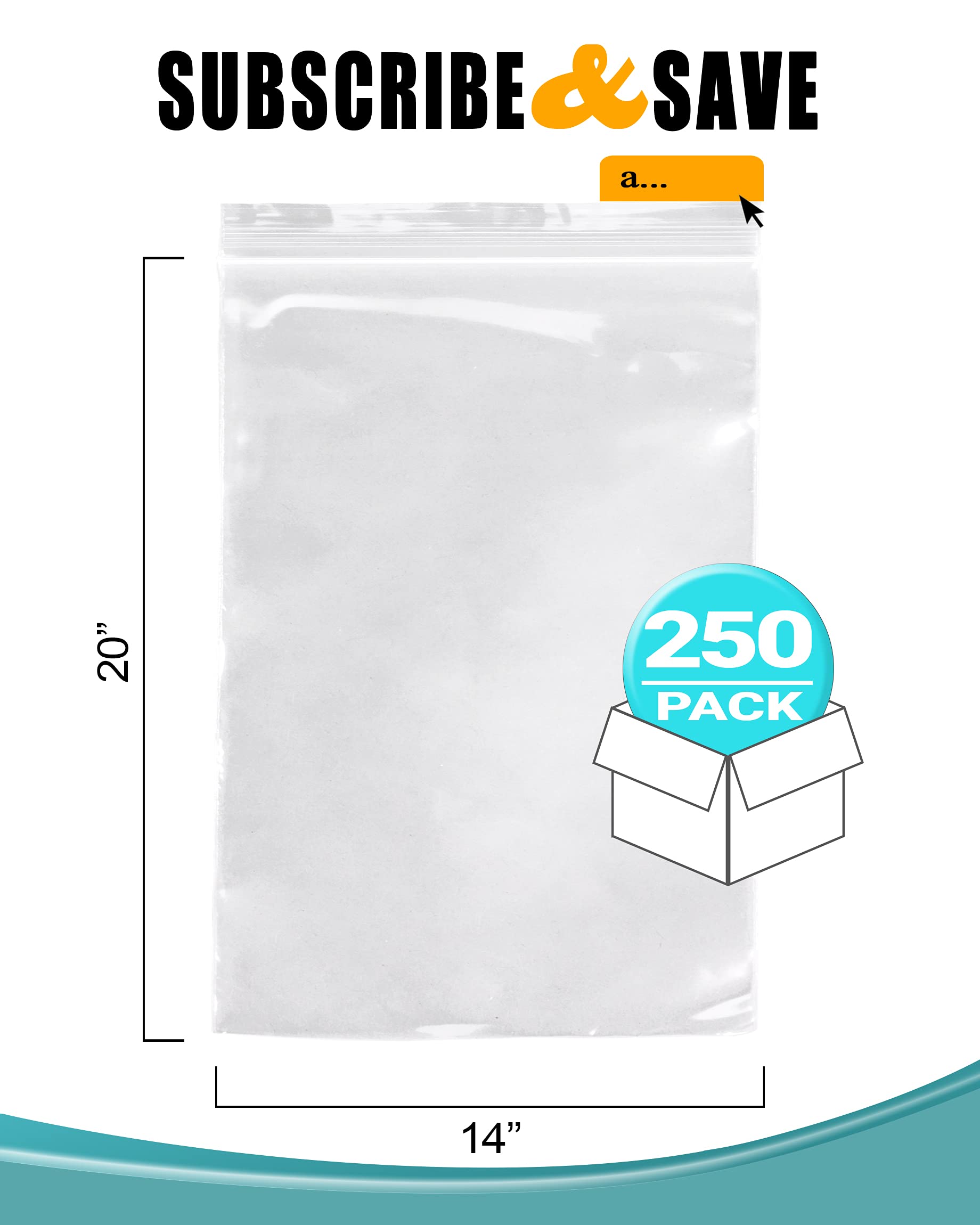 APQ 250 Pack 14x20 Inch Clear Heavy Duty Zipper Bags - 4 Mil Thick Ultra Strong Seal Top Polyethylene Bags with Single Track for Food Storage, Industrial Use, Medical Supplies & Organization | Perfect for Freezer, Pantry & Office Organization