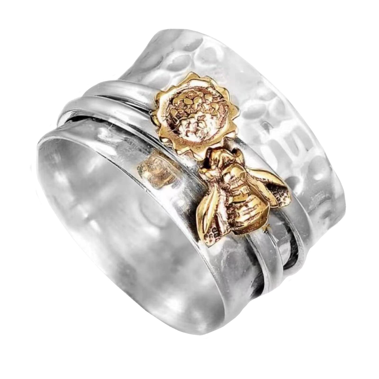 Elegant Citrine Bee Daisy Silver Ring with Cubic Zirconia - Sunflower Flower Wedding Band for Women (Size 5-10) | Perfect for Bridal, Engagement, Anniversary Gifts & Boho Fashion Accessories