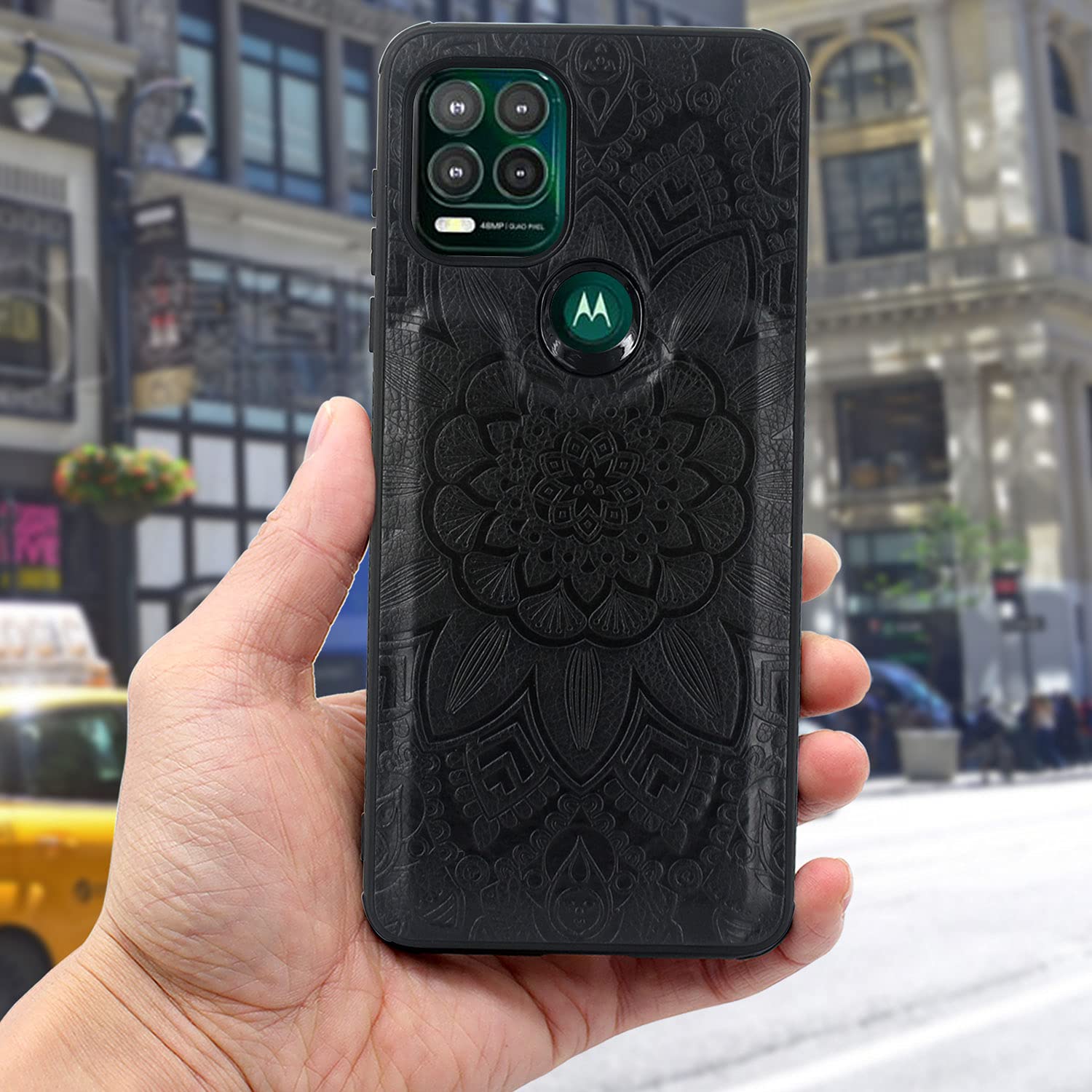 Harryshell Detachable Magnetic Zipper Wallet Case for Motorola Moto G Stylus 5G (2021) - Leather Phone Cover with 12 Card Slots, Cash Pocket & Wrist Strap | Flower Black Design | Perfect for Daily Use, Travel & Business Meetings