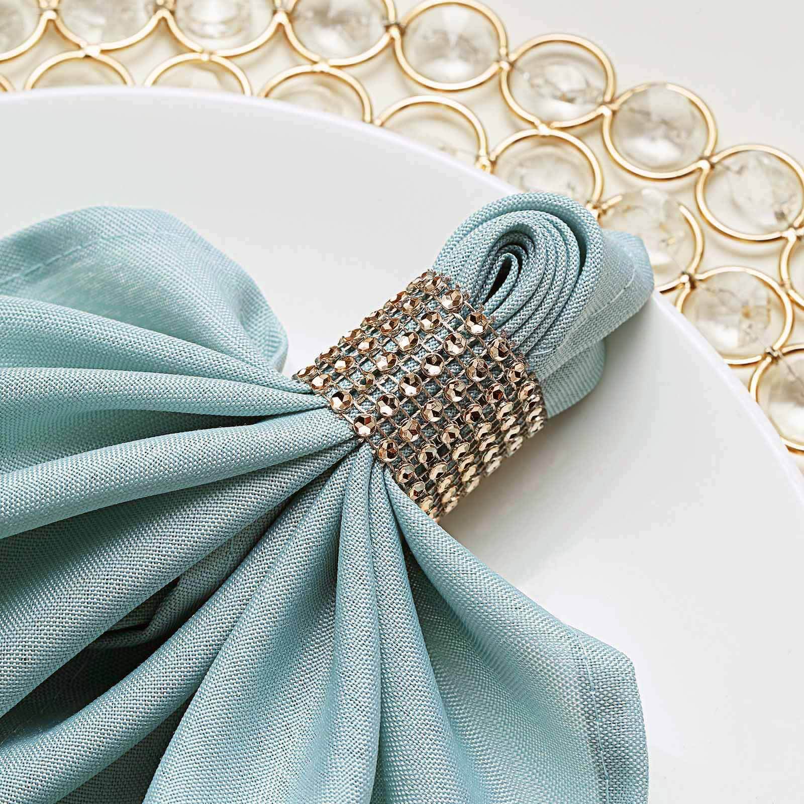 10 Pack Rhinestone Napkin Rings with Velcro Brooch Buckle - Antique Gold Wedding Decor for Chair Sashes, Table Settings & Party Decorations
