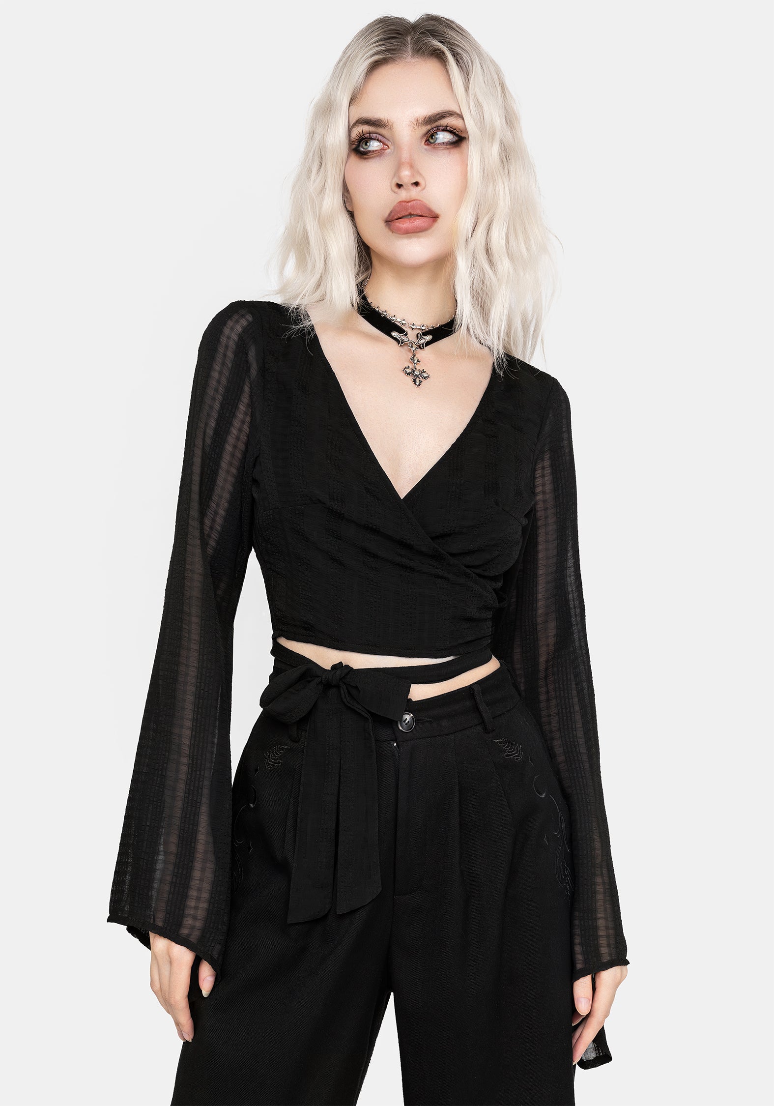 Nixie Flare Sleeve Wrap Top for Women - Boho Chic Blouse with Bell Sleeves & V-Neck - Perfect for Date Night, Office Wear & Summer Outfits