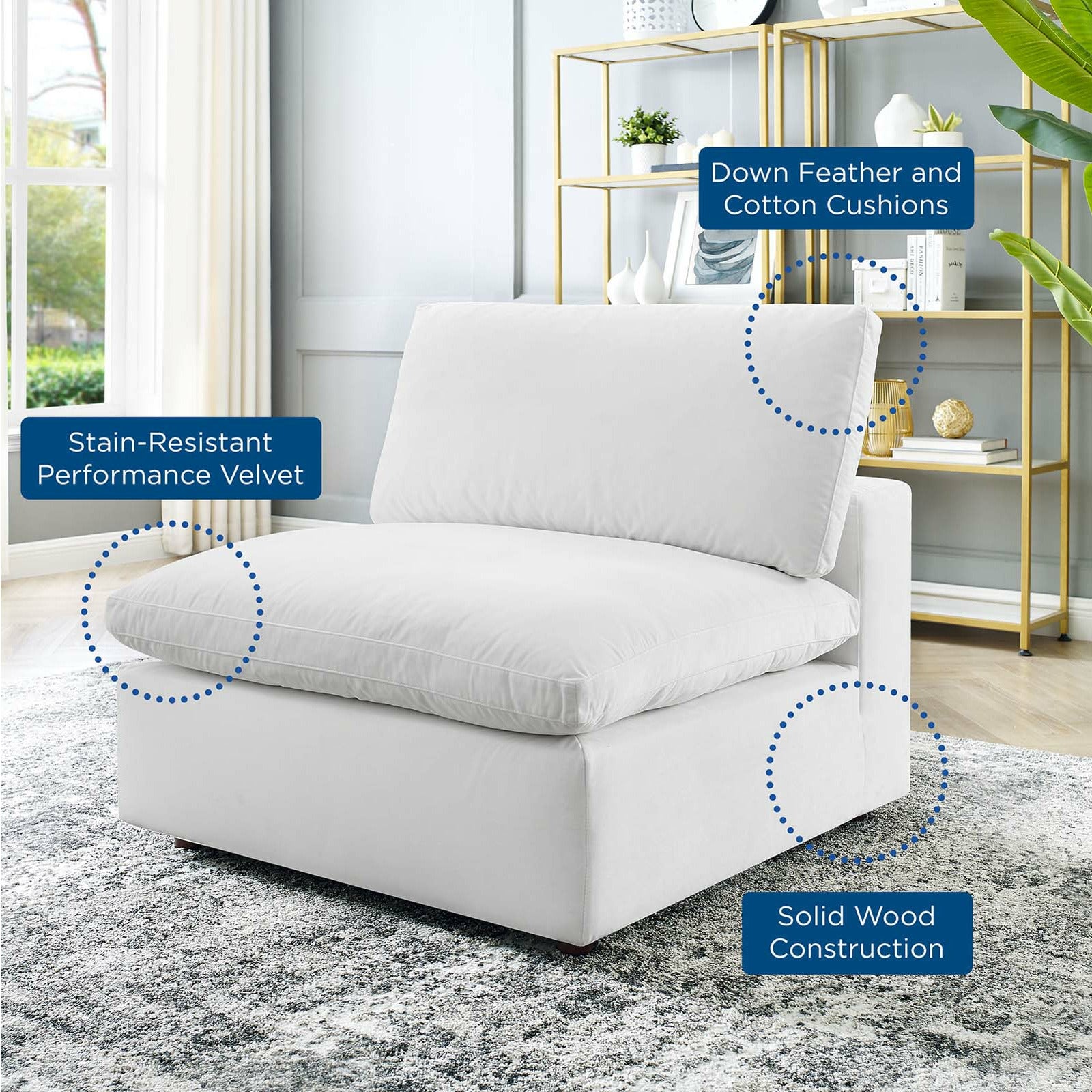 Premium Commix Down Filled Overstuffed Velvet Armless Accent Chair - Plush Comfort for Living Room, Bedroom or Office Decor