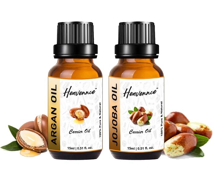 Heavennce Argan Oil & Jojoba Oil Combo Set - 2x30ml | Natural Hair & Skin Moisturizer for Hydration, Anti-Aging & Aromatherapy | Organic Cleanser for Dry Skin & Hair Care | Perfect for Daily Beauty Routine & Spa Treatments