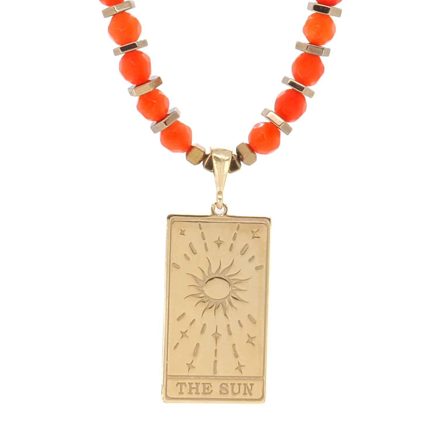 Abundance Sun Tarot Card Red Cornelian Beaded Necklace - Spiritual Jewelry for Meditation, Yoga & Energy Healing | Perfect for Witches, Pagans & Tarot Lovers