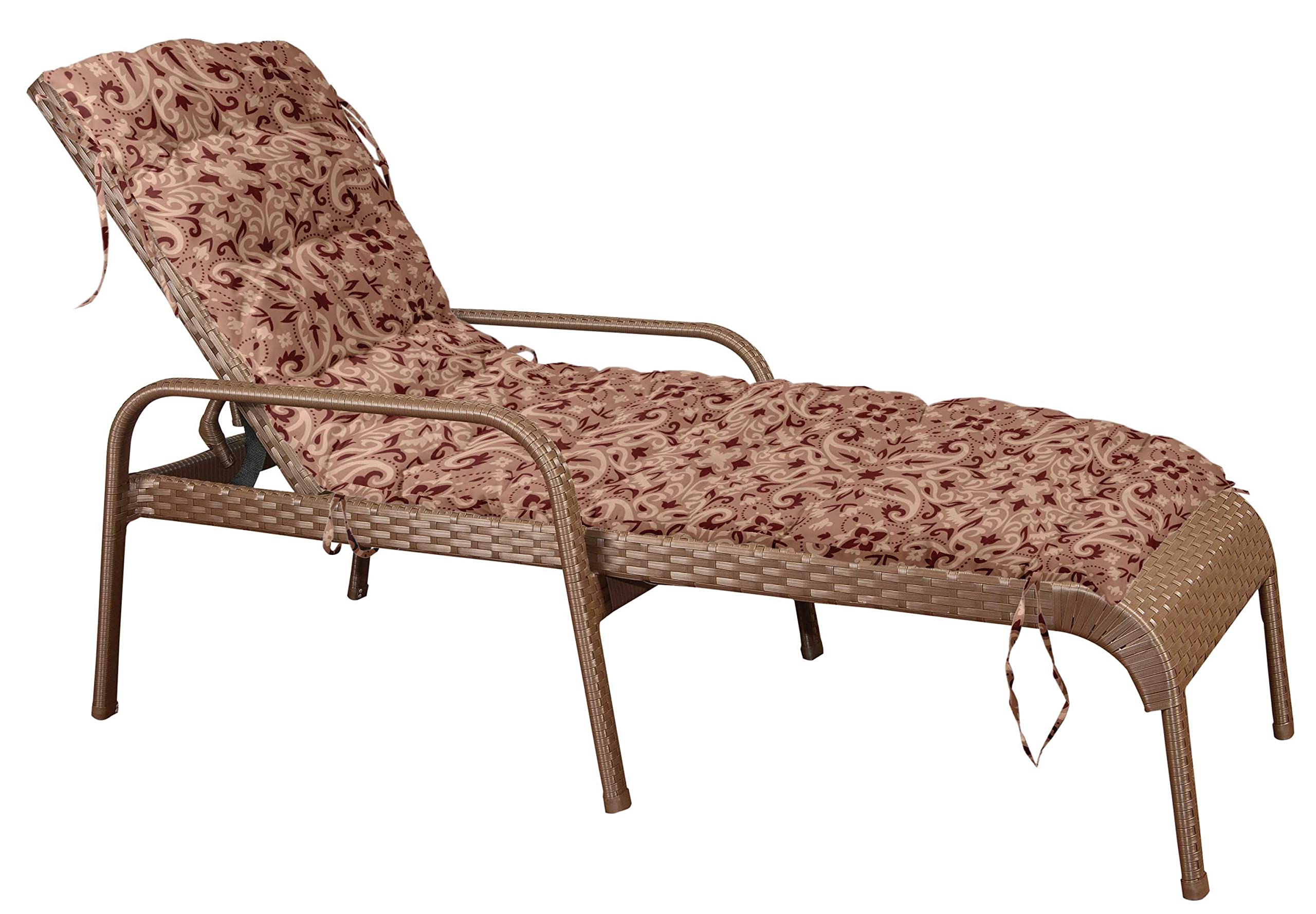 Quilted Thick Padded Recliner Cushion with Ties - 74 x 23 Inches Dusty Pink - Printed Rocking Chair & Chaise Lounge Seat Cover - Waterproof Outdoor Bench Cushion for Garden, Patio, Terrace (Perfect for Relaxing in Rocking Chairs, Sun Loungers & Outdoor Furniture)