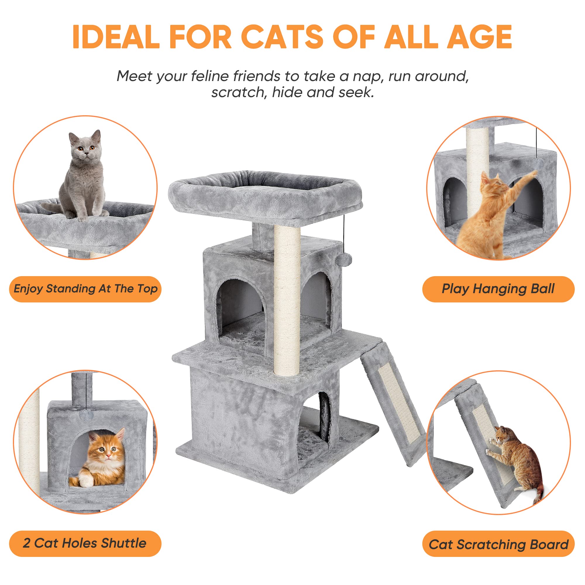 Nova Microdermabrasion Cat Tree for Indoor Cats - 34 Inch Cat Tower with Scratching Post & Ultra Soft Plush Covering - Durable Cat Condo Furniture for Kittens & Adult Cats - Perfect for Play, Rest & Climbing in Home or Office