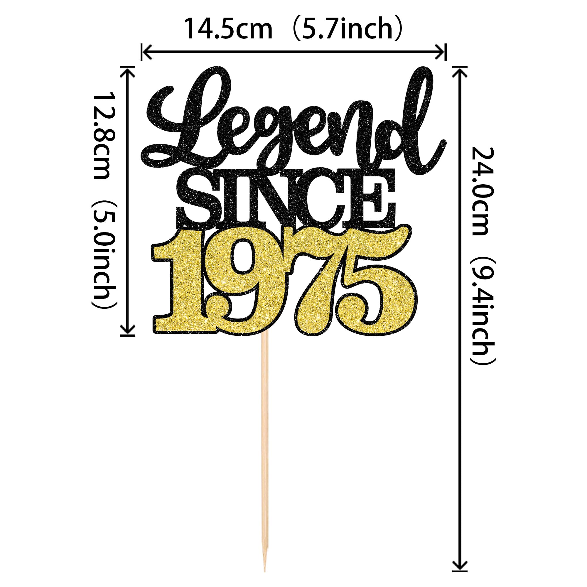 1 PCS Legend Since 1975 Black Gold Glitter 50th Birthday Cake Topper - Happy 50th Birthday Cake Decoration for Anniversary Party, Wedding, Cheers to 50 Years - Perfect for 50th Birthday Celebrations, Golden Jubilee Events & Milestone Party Decor
