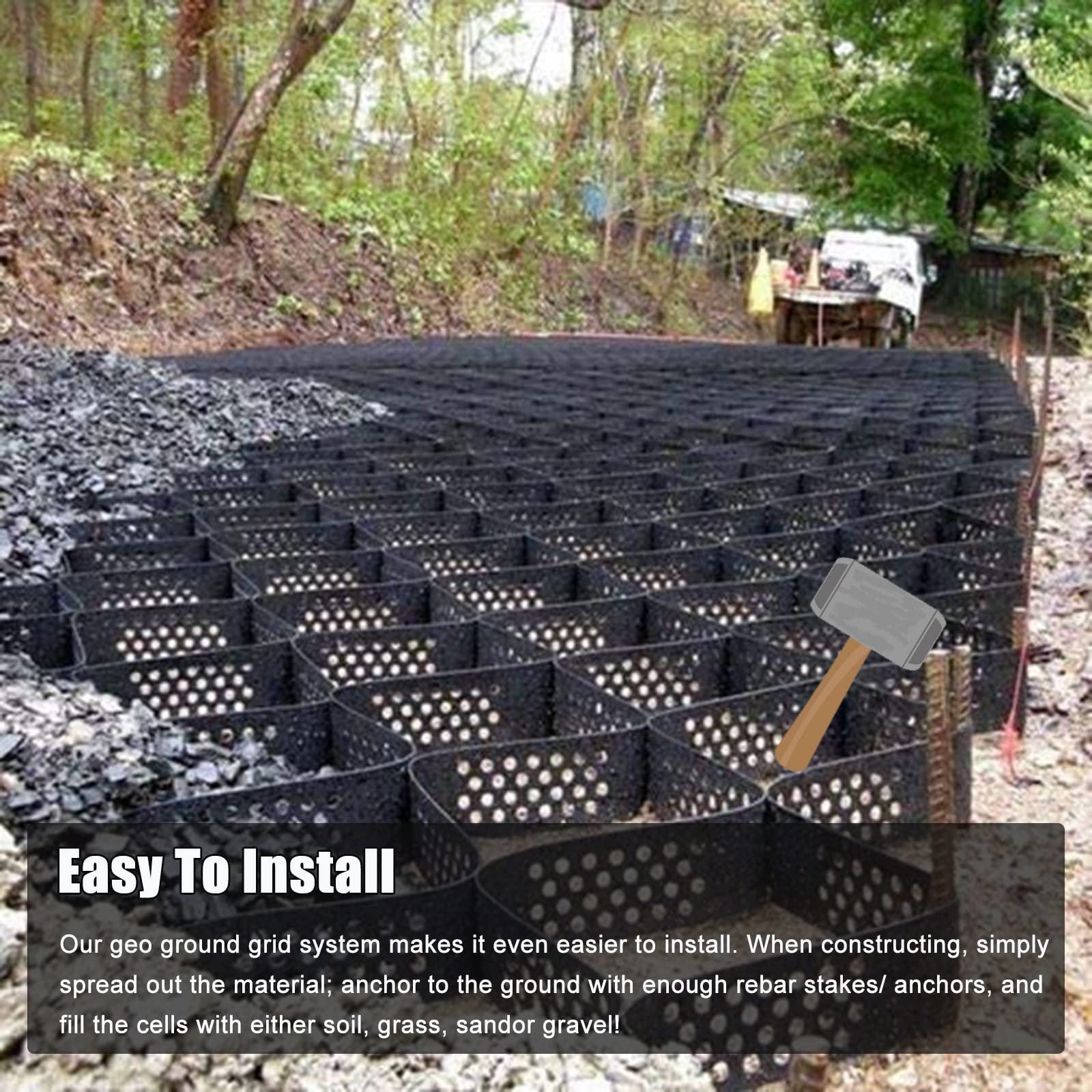 2 Inch Thick Gravel Grid Stabilizer for Driveway & Walkway - Heavy Duty Honeycomb Geo Grid (2x7.5m/6.6x24.6ft) - Flexible Ground Reinforcement for Landscaping, Parking Areas & High Traffic Zones