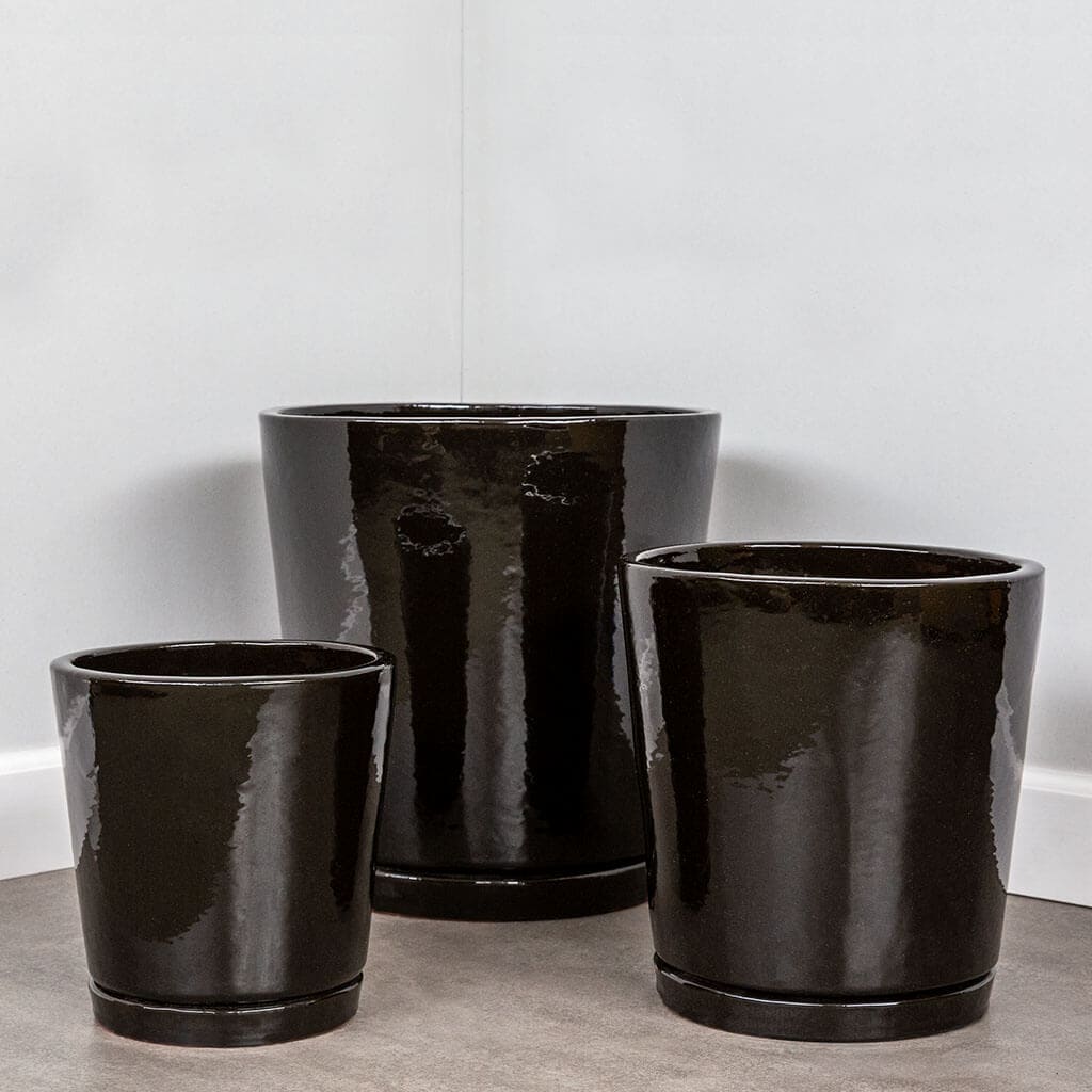 Campania International I/O Tapered Cylinder Vase Set of 3 - Cola Brown Glass Vases for Home Decor, Centerpiece, Wedding, Dining Table & Floral Arrangements