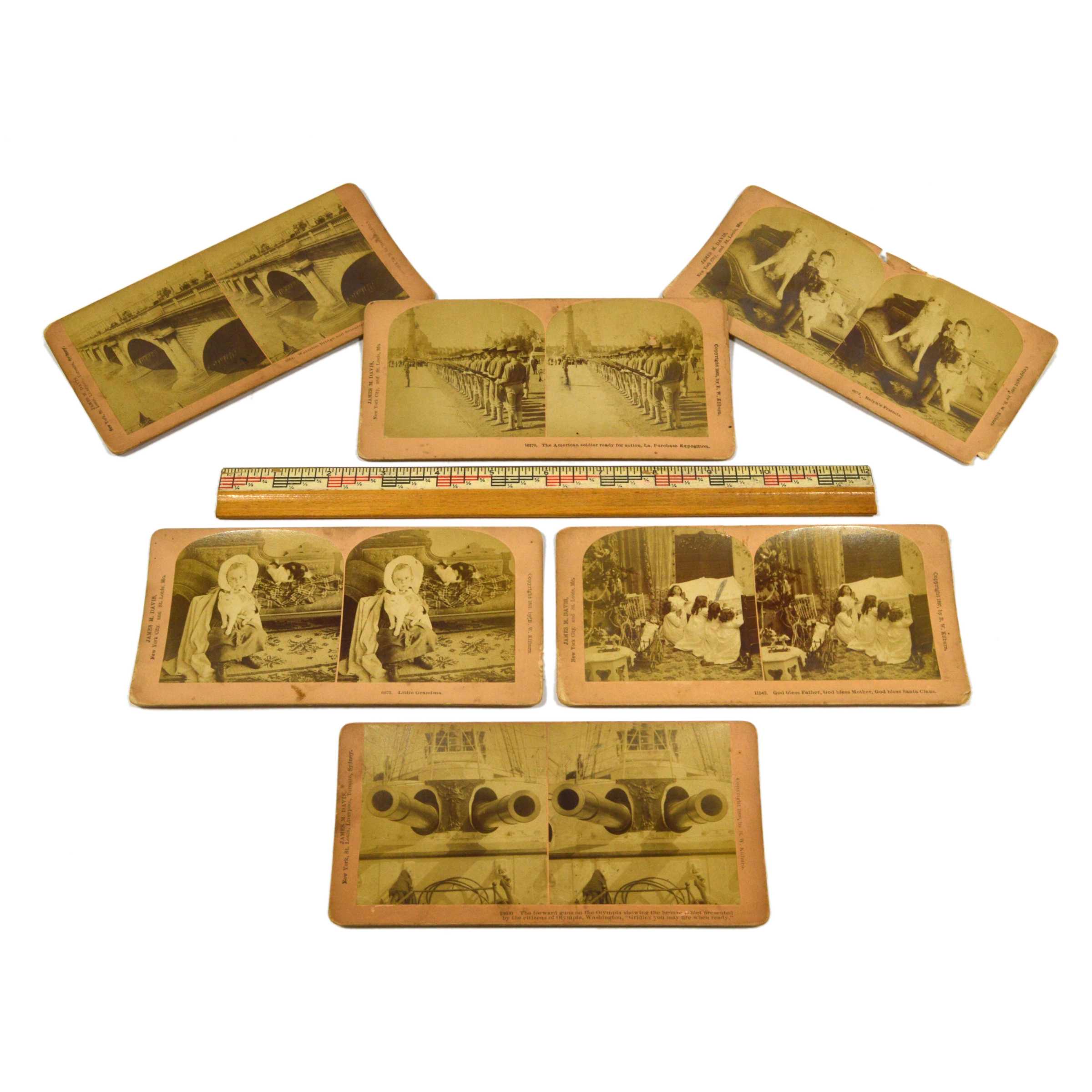 Vintage Antique STEREOSCOPE CARD Set of 6 - JAMES M DAVIS STEREOVIEWS by Kilburn c1891-1905 | Collectible 3D Photo Cards for Historical Display & Victorian Era Home Decor