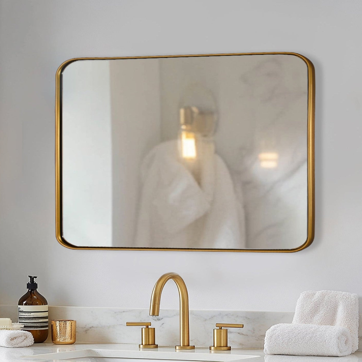 Modern Rounded Rectangular Bathroom Wall Mirror with Aluminum U-Tube Frame - Perfect for Vanity, Powder Room, and Contemporary Home Decor