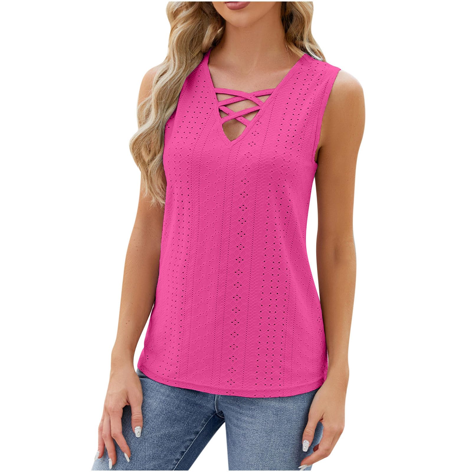 Women's Cross V Neck Sleeveless Tank Top - Summer Casual & Dressy for Outings
