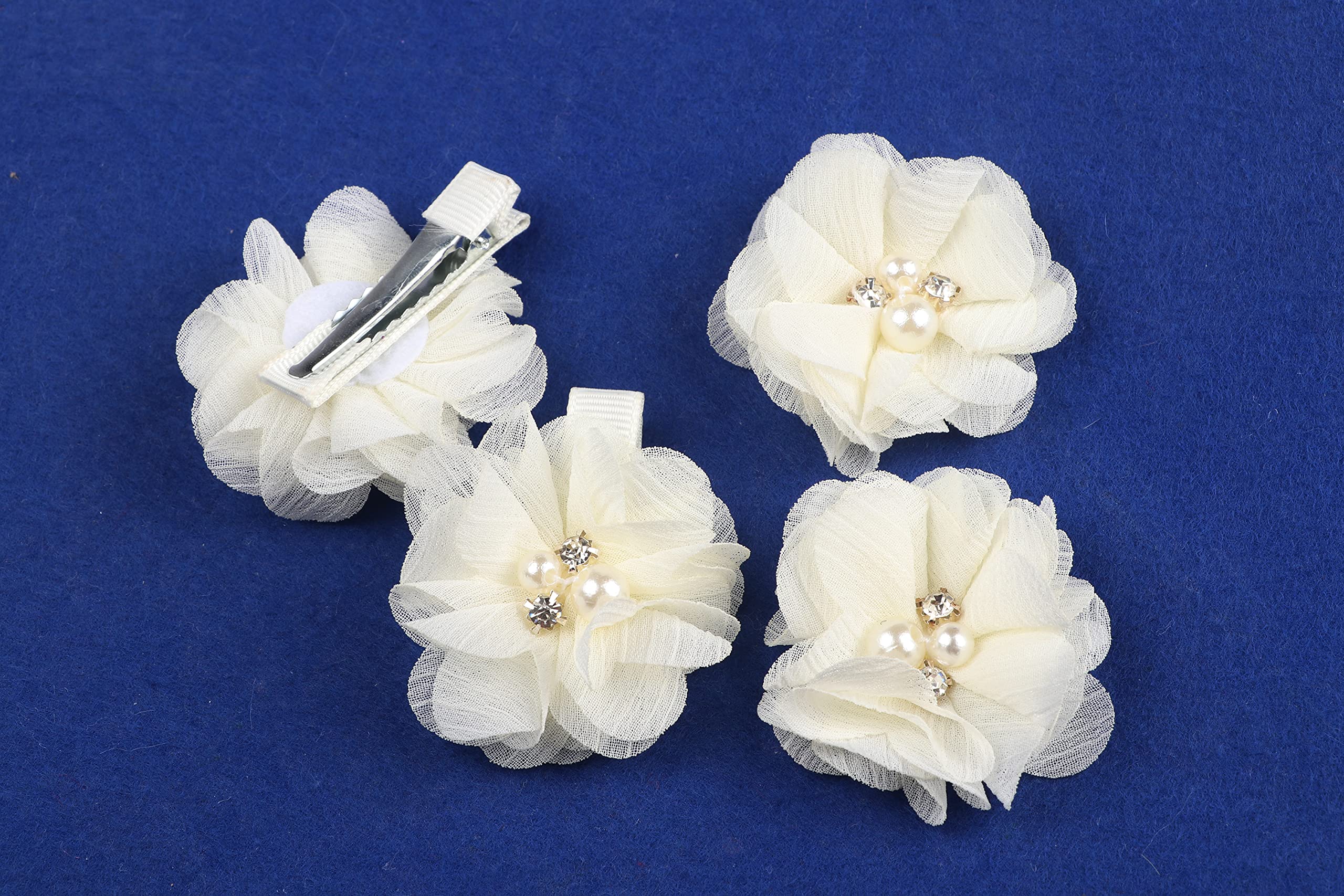 YYCRAFT 10pcs Baby Girls Hair Clips - Chiffon Flower with Rhinestones & Pearl Decorations, 2