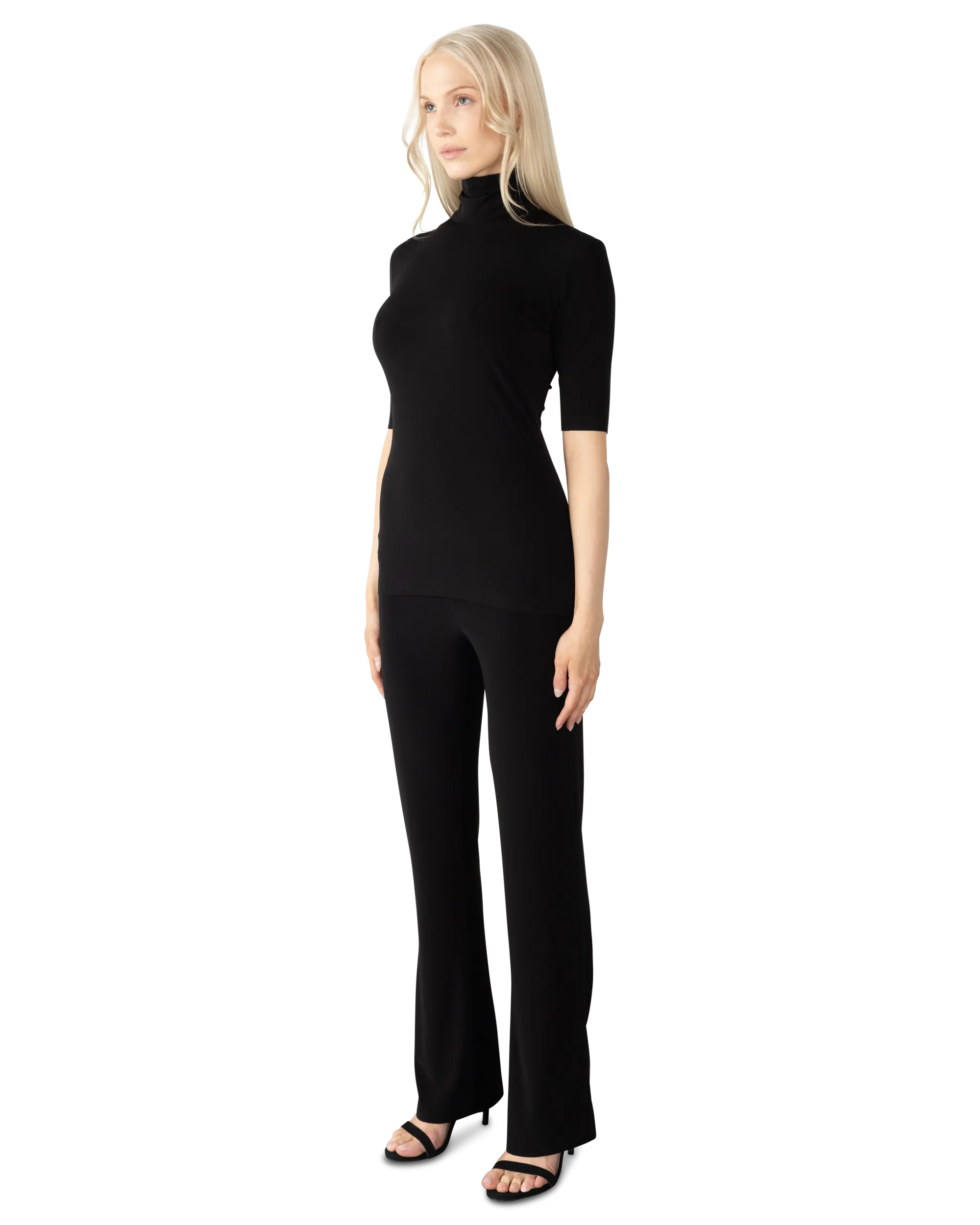 Women's Half Sleeve Fitted Turtleneck Top - Slim Fit Stretch Cotton Blouse for Fall/Winter - Perfect for Work, Date Night & Layering