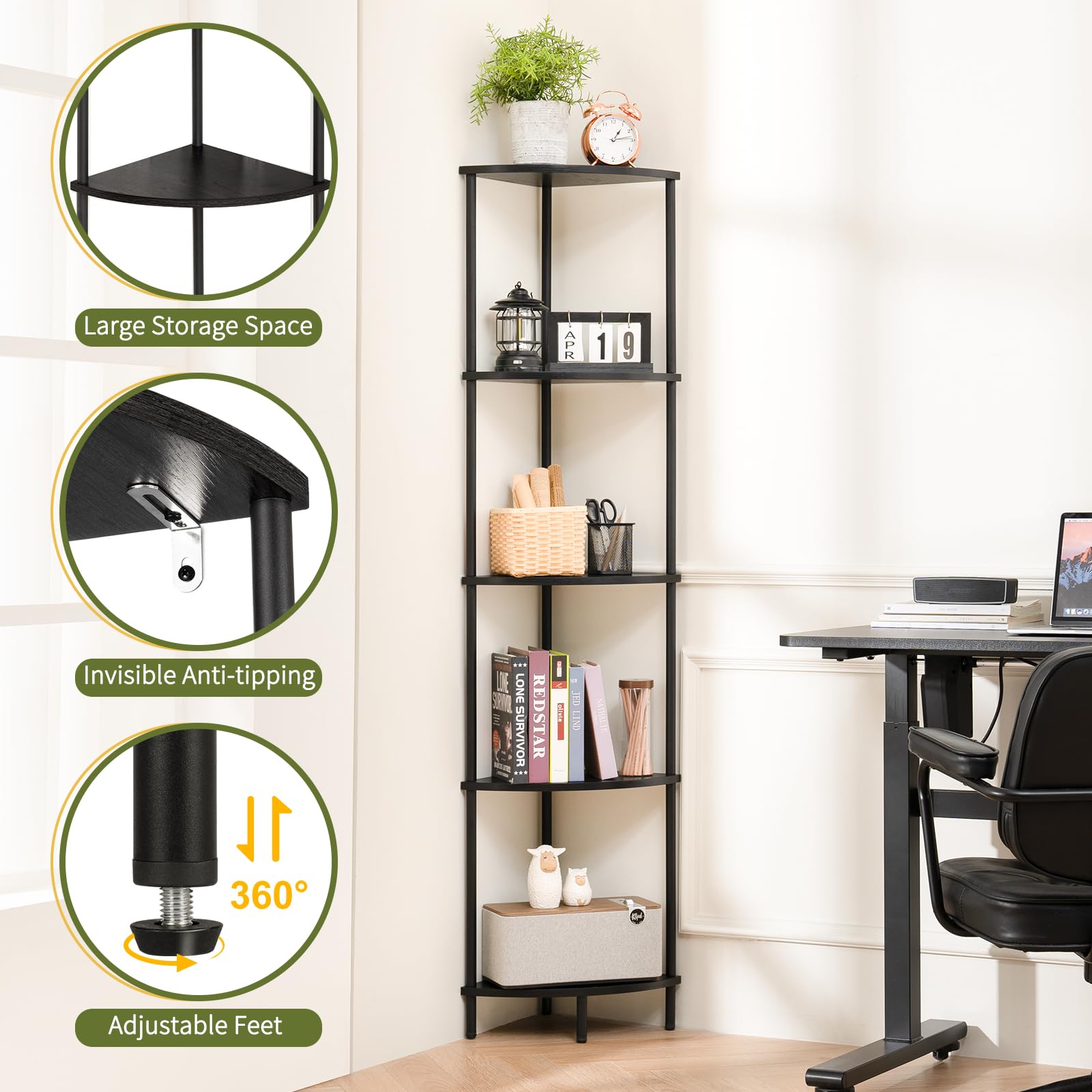 Yoobure 5-Tier Corner Bookshelf - 65