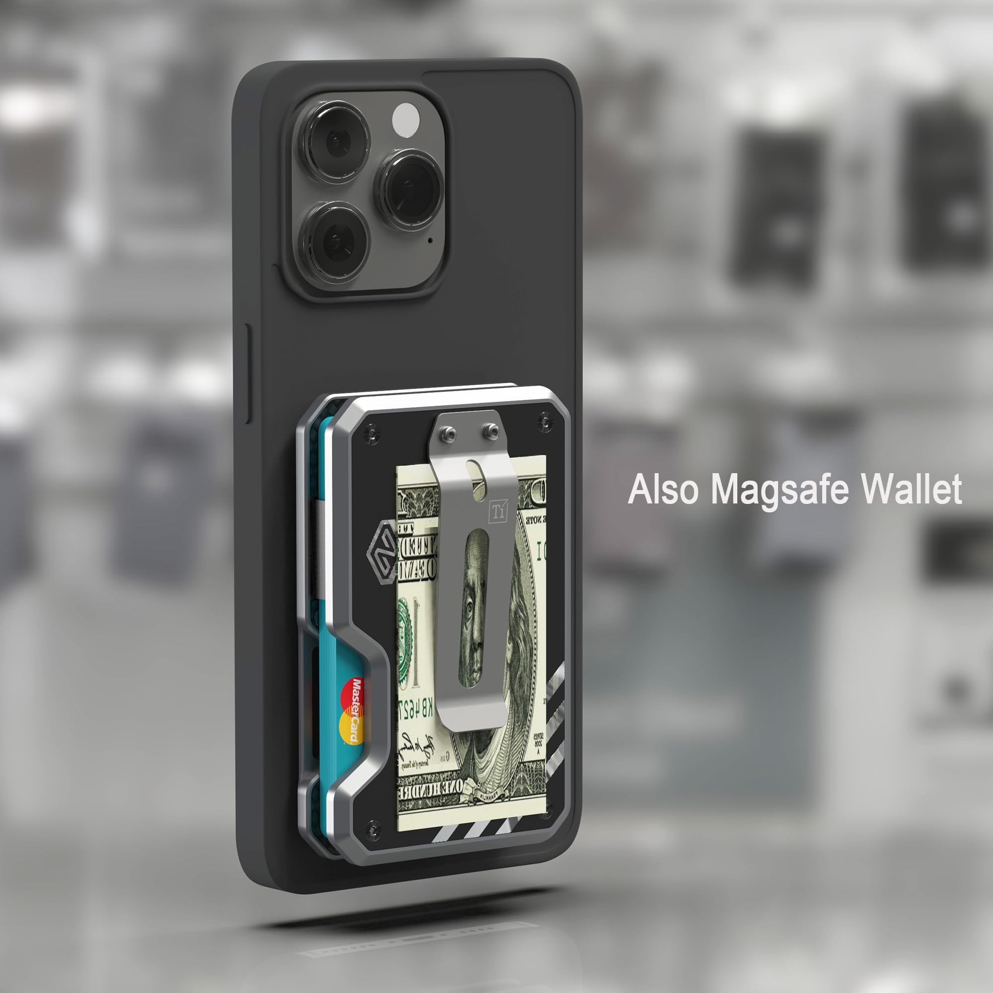 Slim RFID Blocking Minimalist Wallet for Men - Titanium Money Clip Metal Front Pocket Credit Card Holder - Magsafe Compatible for iPhone Cases (Gray/Black) | Perfect for Everyday Carry, Travel & Business Use