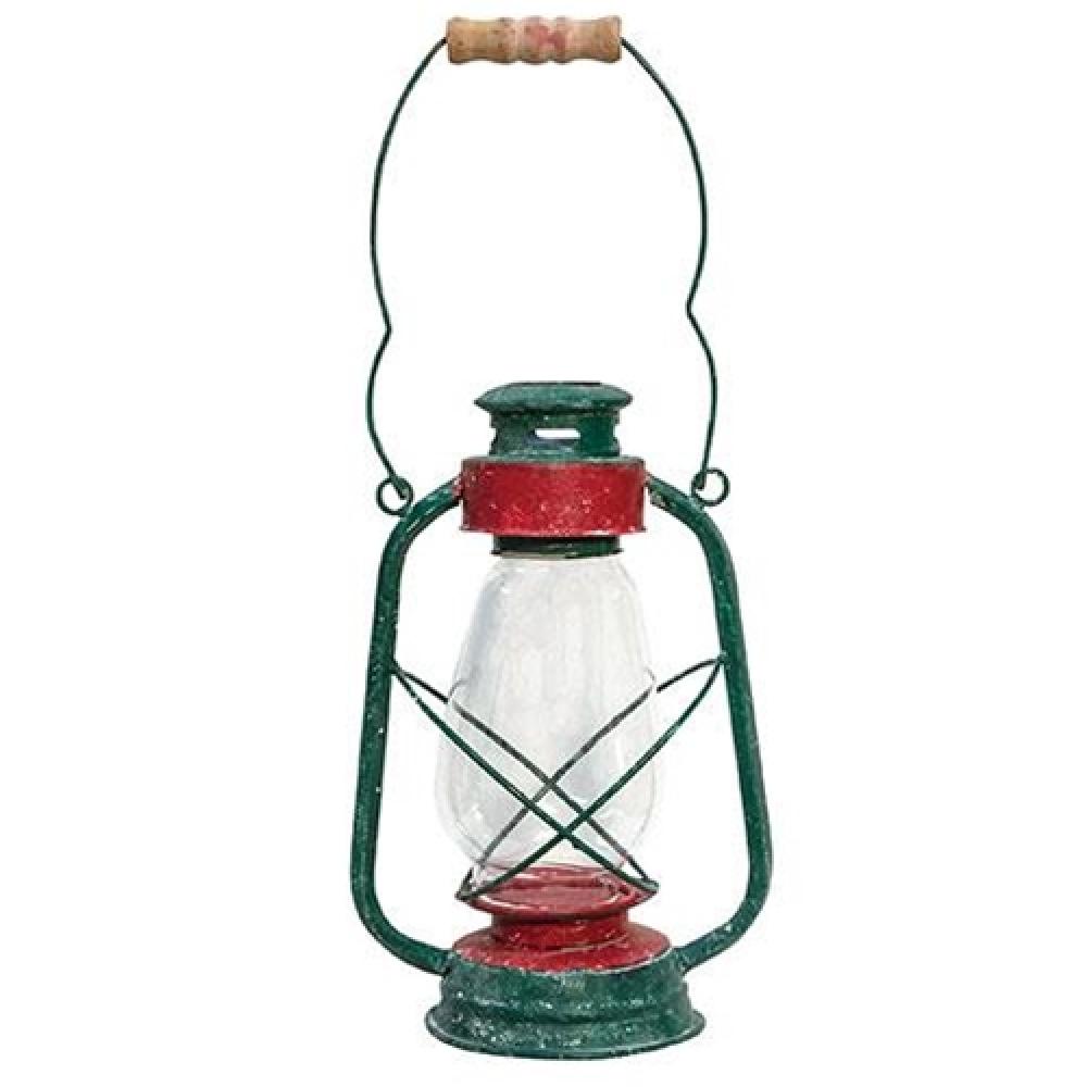 Antiqued Green and Red Vintage Lantern - Rustic Home Decor for Garden, Patio, and Outdoor Parties