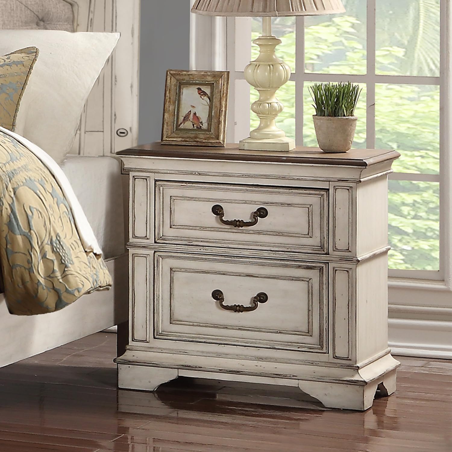 Antique White Anastasia Nightstand - Classic Bedroom Furniture for Home Decor | Perfect for Bedside Storage and Modern Interior Design