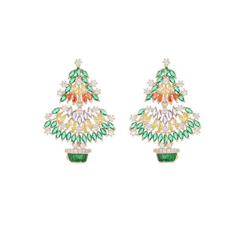 Fashionable Colorful Zircon Christmas Tree Earrings for Women - Holiday Party Jewelry Gift Set - Perfect for Christmas Celebrations, Office Parties & Festive Gatherings