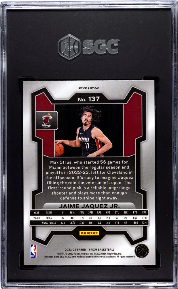 2023 Panini Prizm Basketball Jaime Jaquez Jr. Rookie Card Silver Prizm SGC 9 Mint - Collectible NBA Trading Card for Fans & Investors | Perfect for Display, Trading, and Sports Memorabilia Collections
