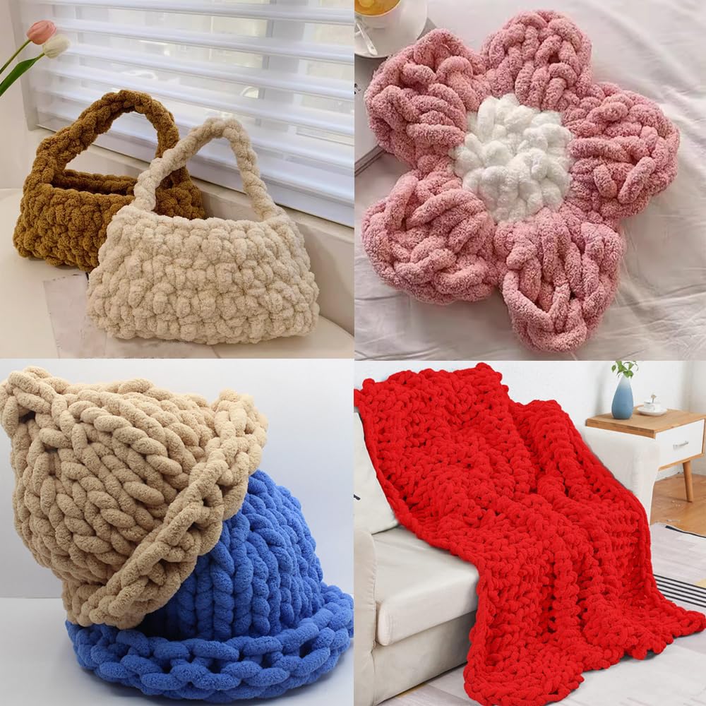 Chunky Knit Chenille Yarn - Super Soft Arm Knitting Yarn for Blankets, Scarves & DIY Crafts (1kg, White) - Perfect for Baby Blankets, Home Decor & Handmade Gifts