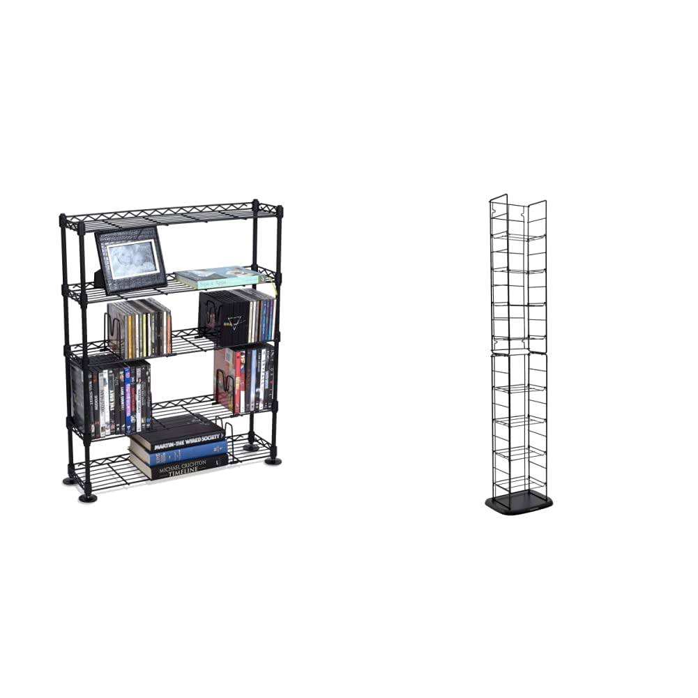 Atlantic Maxsteel 5-Tier Heavy Duty Adjustable Wire Shelving Unit - Black Steel Media Storage Rack for CDs, DVDs & Books - Holds 153 CDs, 72 DVDs with 8 Adjustable Shelves (Model PN78205091) - Perfect for Home, Office & Garage Organization