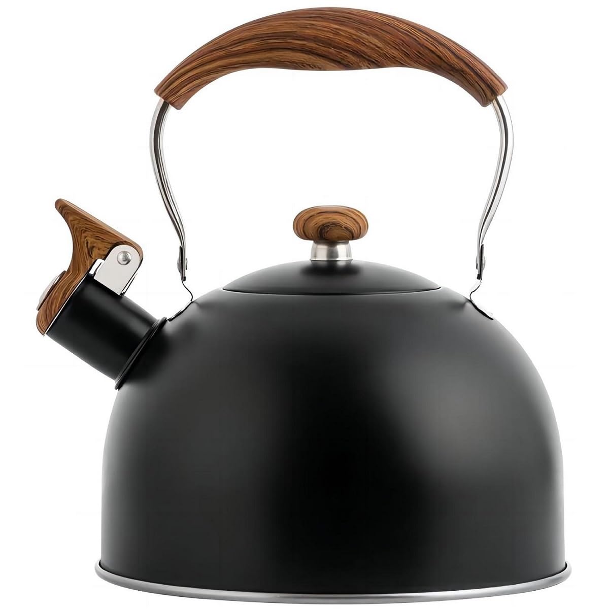 2.5 Quart Stainless Steel Whistling Tea Kettle for Stovetop - Matte Black Wood Handle, Food Grade Safe for Gas, Electric & Induction Cooktops - Perfect for Home, Office & Tea Ceremonies