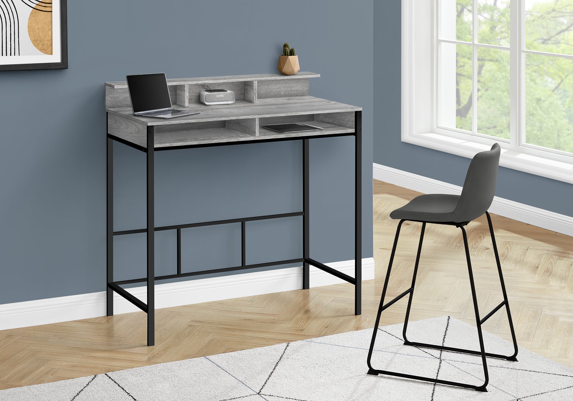 48L Adjustable Height Computer Desk - Grey & Black Standing Desk for Home Office, Gaming & Study - Ergonomic Workstation for Comfortable Sitting & Standing