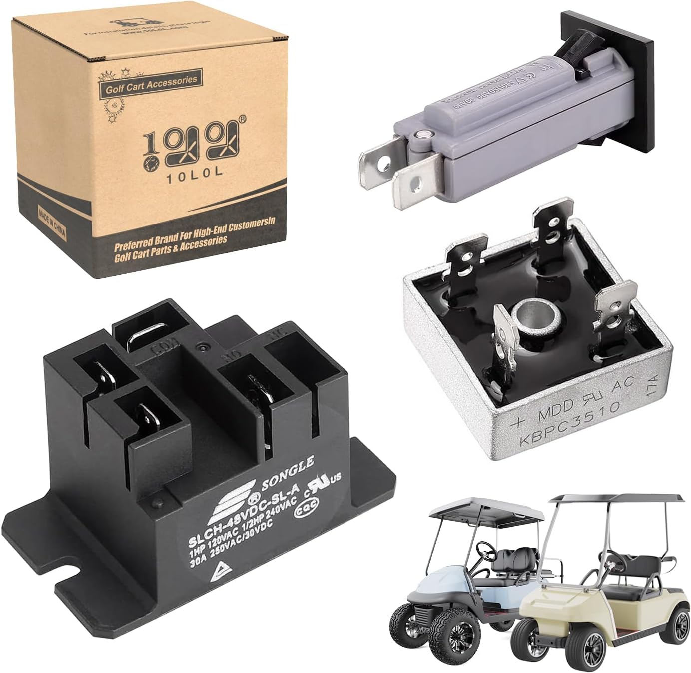 Club Car 48V PowerDrive 1 & 2 Charger Relay, Rectifier, Circuit Breaker Repair Kit - Replacement Parts for Golf Cart Charger Maintenance & DIY Fixes - Perfect for Home Garage or Golf Course Repairs