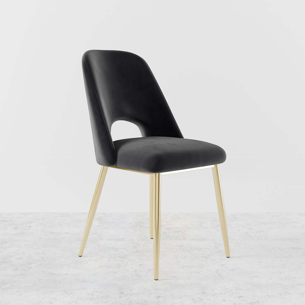 Modern Black Upholstered Dining Chairs Set of 2 - Hollow Back Design with Gold Metal Legs - Perfect for Kitchen, Dining Room, and Restaurant Decor