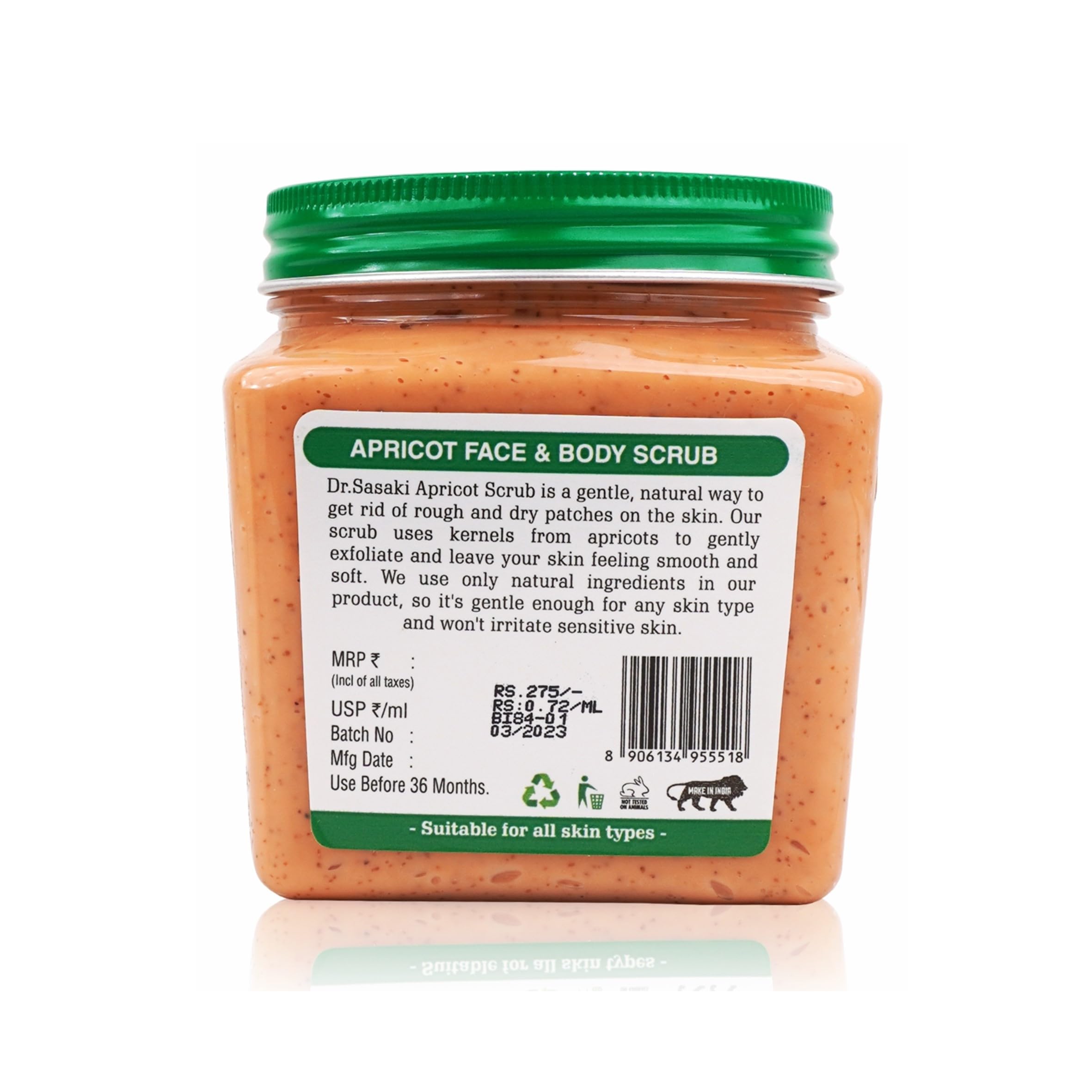 Dr. Sasaki Apricot Face & Body Scrub - 12.8oz (380ml) Exfoliating Cleanser for Smooth Skin | Gentle Peel for Dry, Oily & Sensitive Skin | Perfect for Shower & Spa Days