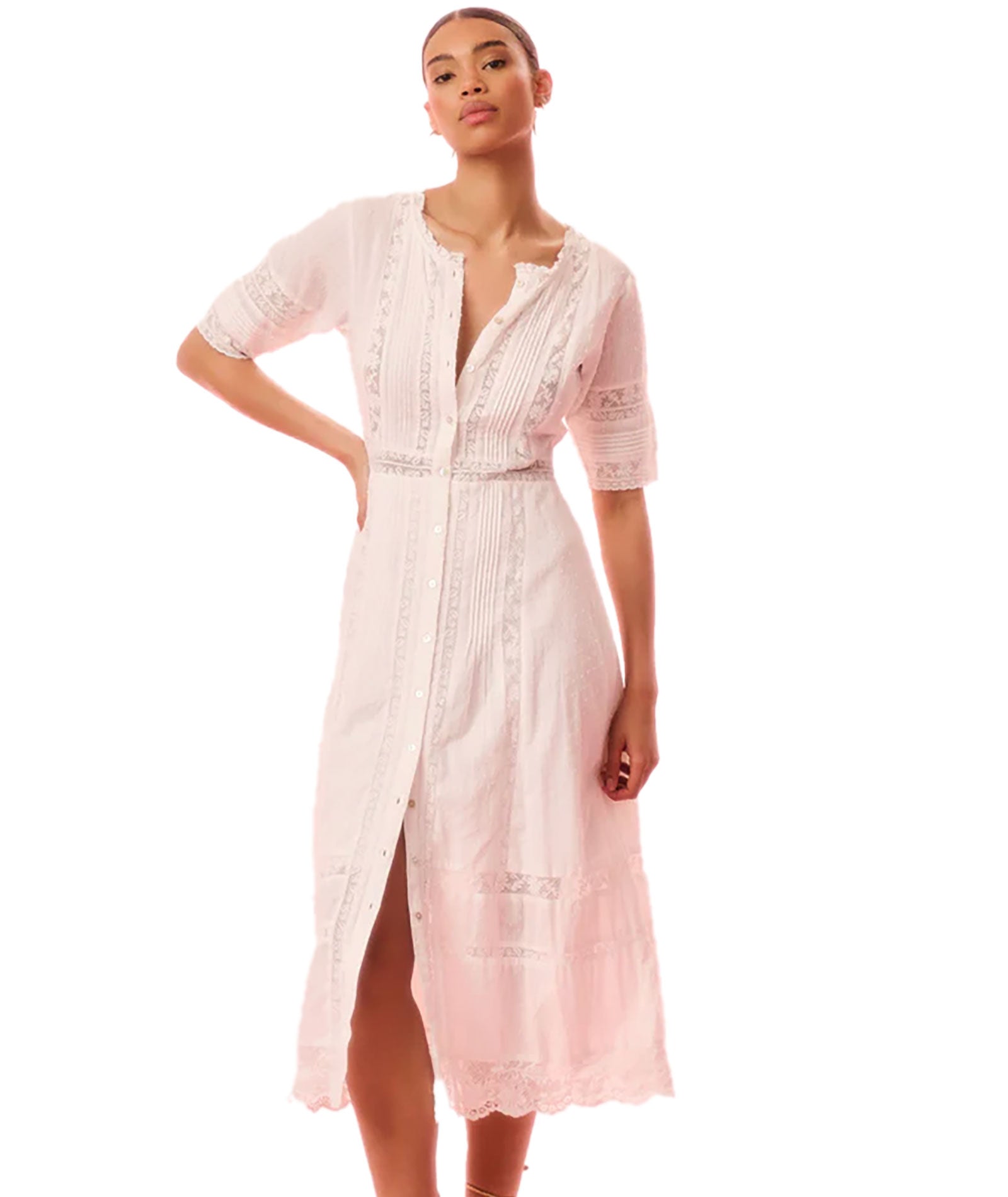 Love Shack Fancy Women's Francilla Dress in Optic White - Floral Lace Summer Dress for Weddings, Parties & Date Nights