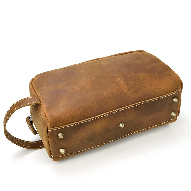 Premium Genuine Leather Toiletry Bag for Travel - Waterproof Cosmetic & Makeup Organizer (26x11x15cm) - Ideal for Men & Women Travelers, Business Trips, Gym & Vacation Essentials (Color C)