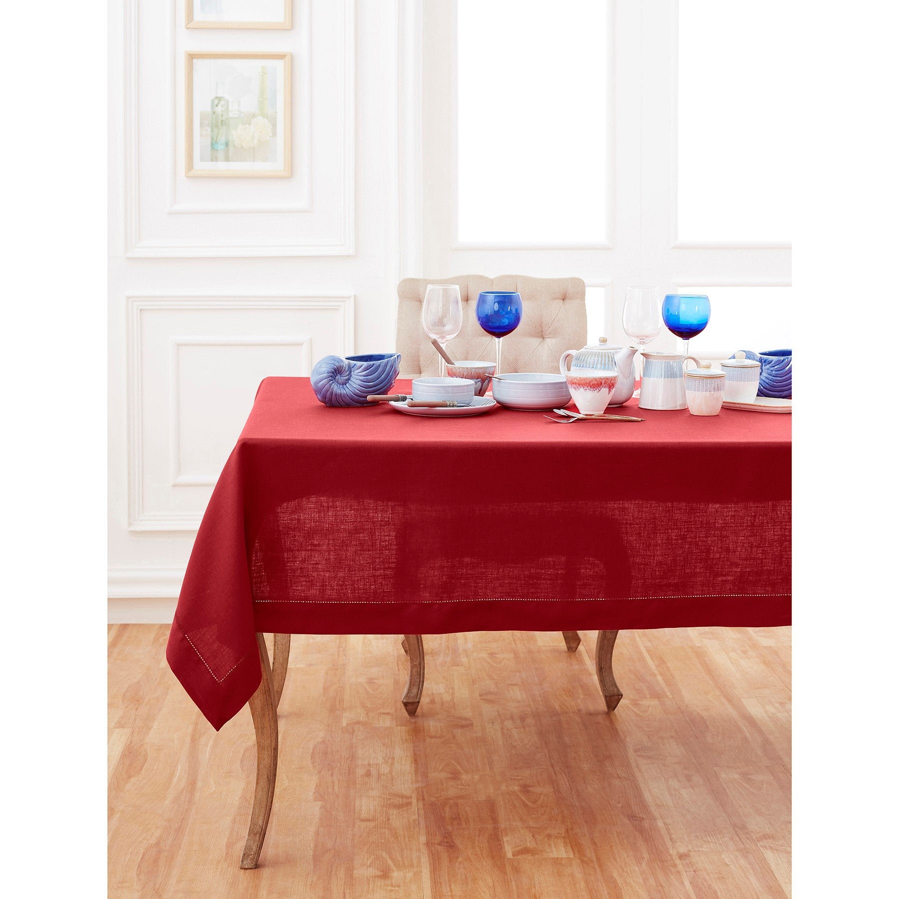 Elegant Classic Hemstitch Tablecloth - Premium Cotton Linen Table Cover for Dining Room, Wedding, Party & Special Occasions