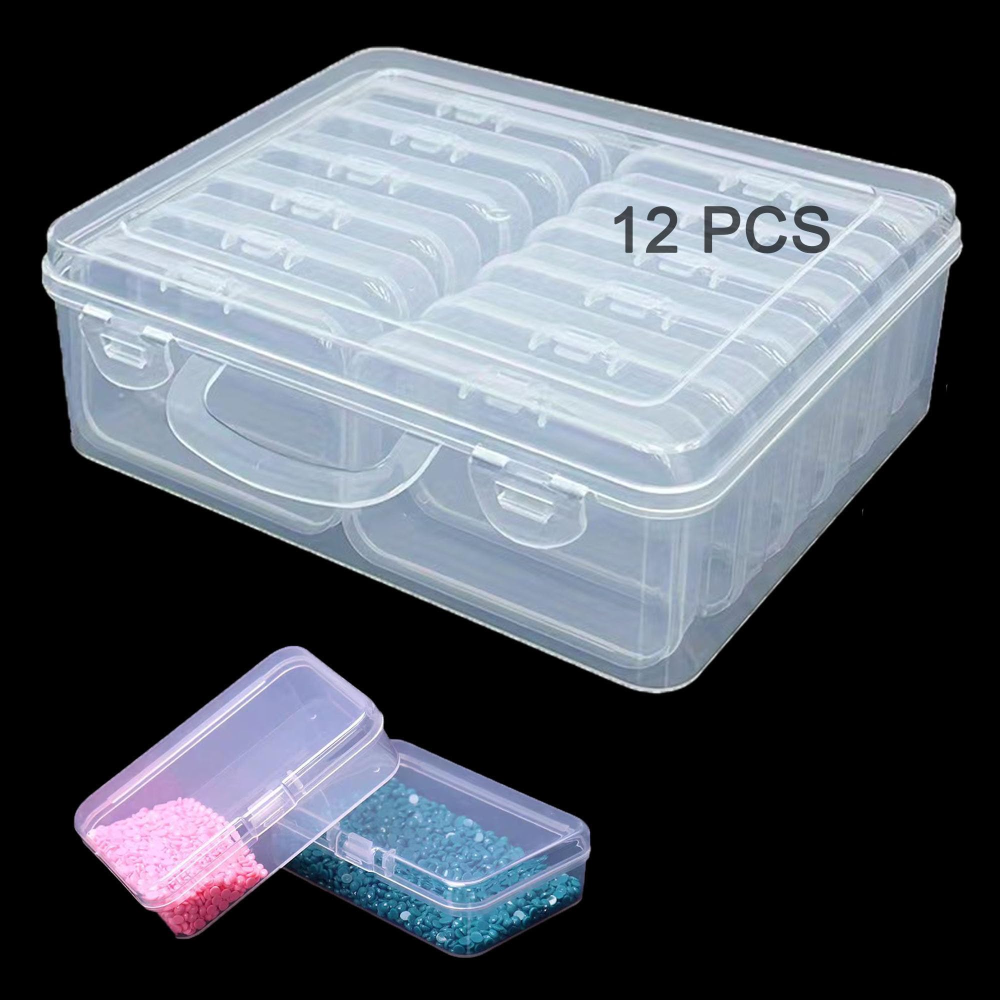 Beyoslf 12PCS Clear Plastic Bead Organizer Box - Small Transparent Storage Containers with Hinged Lid for Jewelry Making, Bead Collecting, Nail Art & Craft Supplies - Perfect for DIY Projects, Travel & Home Organization
