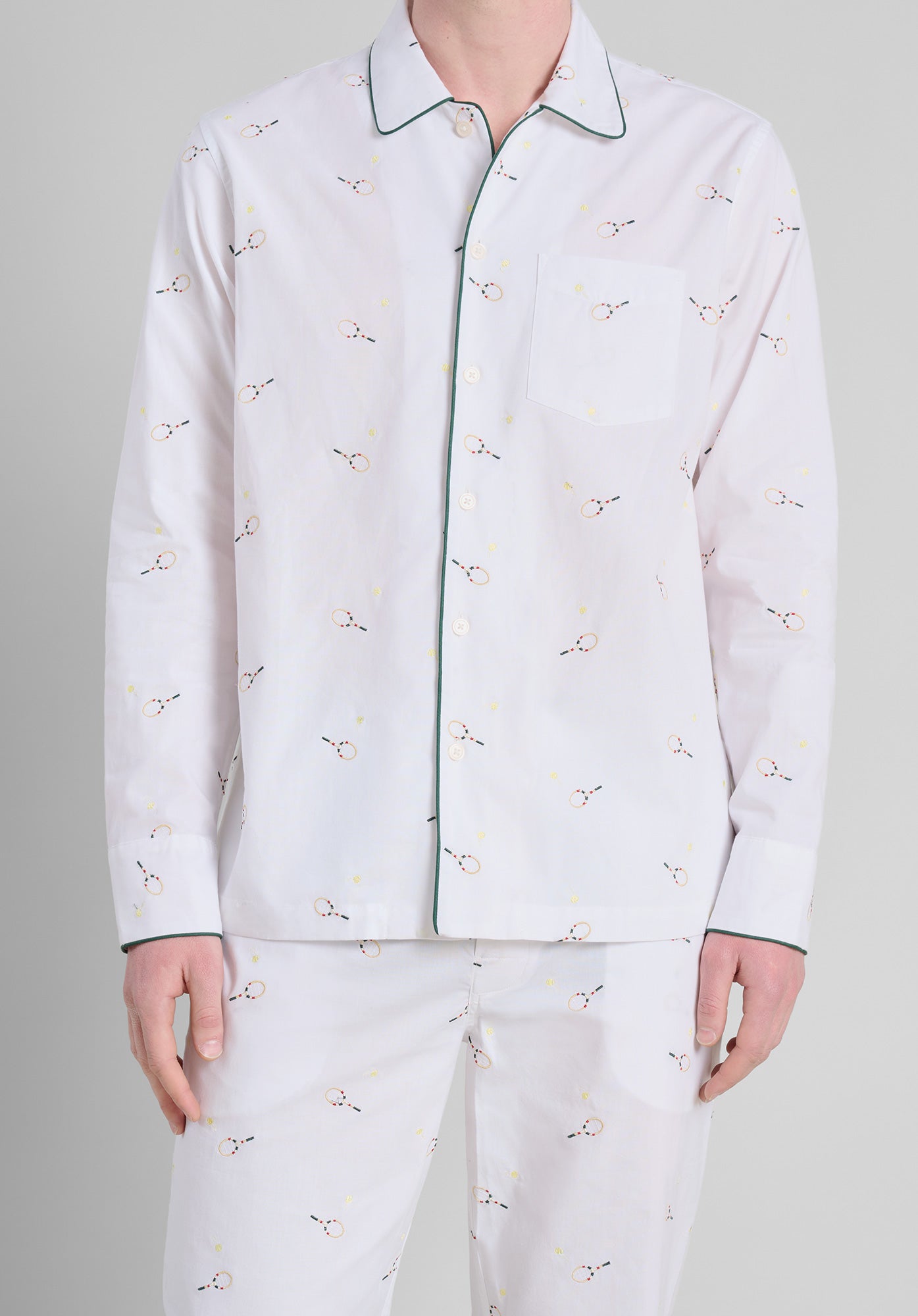 Henry Men's Tennis-Themed Embroidered Pajama Set - Soft Cotton Sleepwear for Lounge & Nightwear - Perfect for Relaxing at Home, Gifts for Tennis Lovers