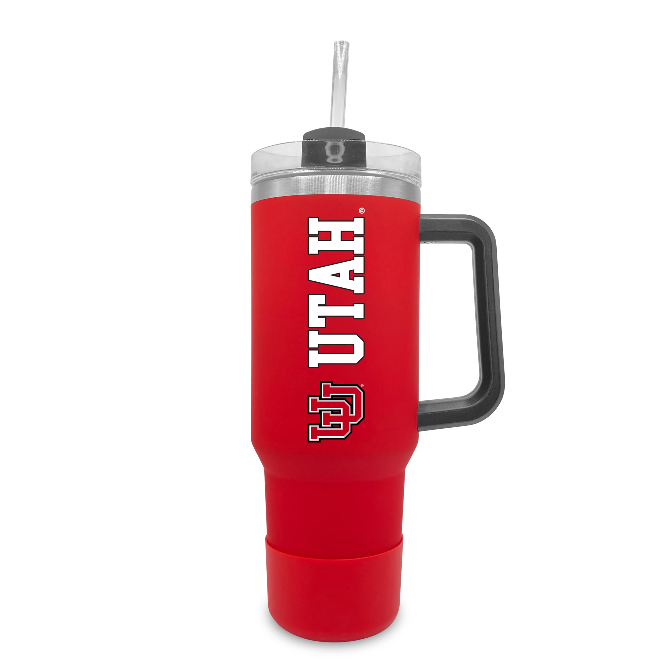 University of Utah 40oz Insulated Tumbler with Handle & Straw - Red, Perfect for College Students, Tailgating & Outdoor Activities