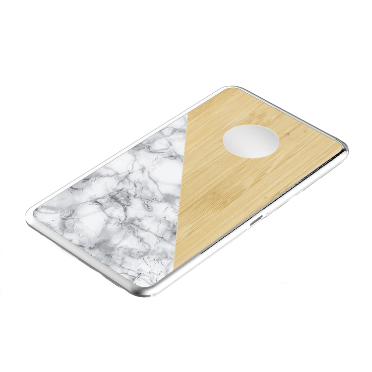LuxeTech Dual Wireless Charging Pad - Fast Qi-Certified Charger for iPhone, Samsung, AirPods - Bamboo & White Marble Design - Perfect for Home, Office, Nightstand, and Travel