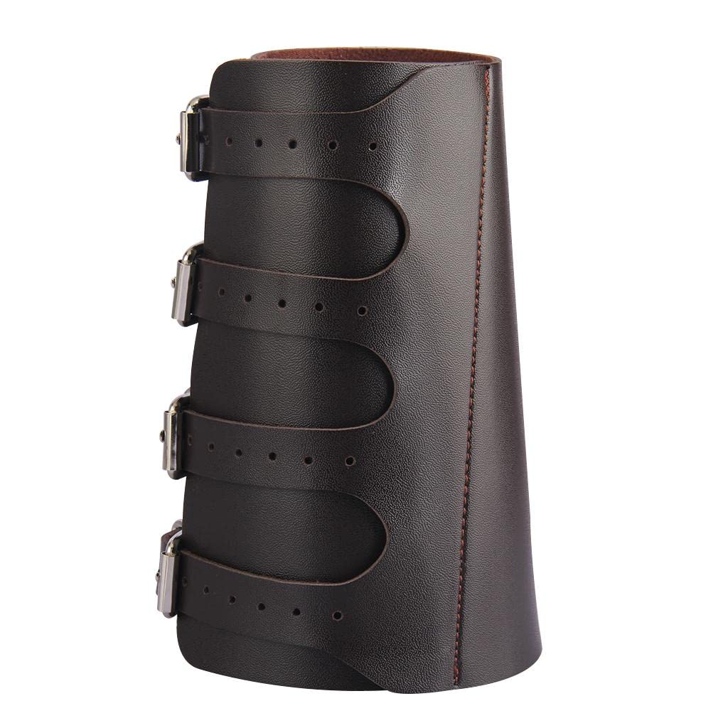FAKEME Unisex PU Leather Gauntlet Wristband - Wide Bracer Arm Cuff Bangle with Buckle Closure - Dark Brown Gothic Steampunk Bracelet for Cosplay, Fashion & Costume Accessories