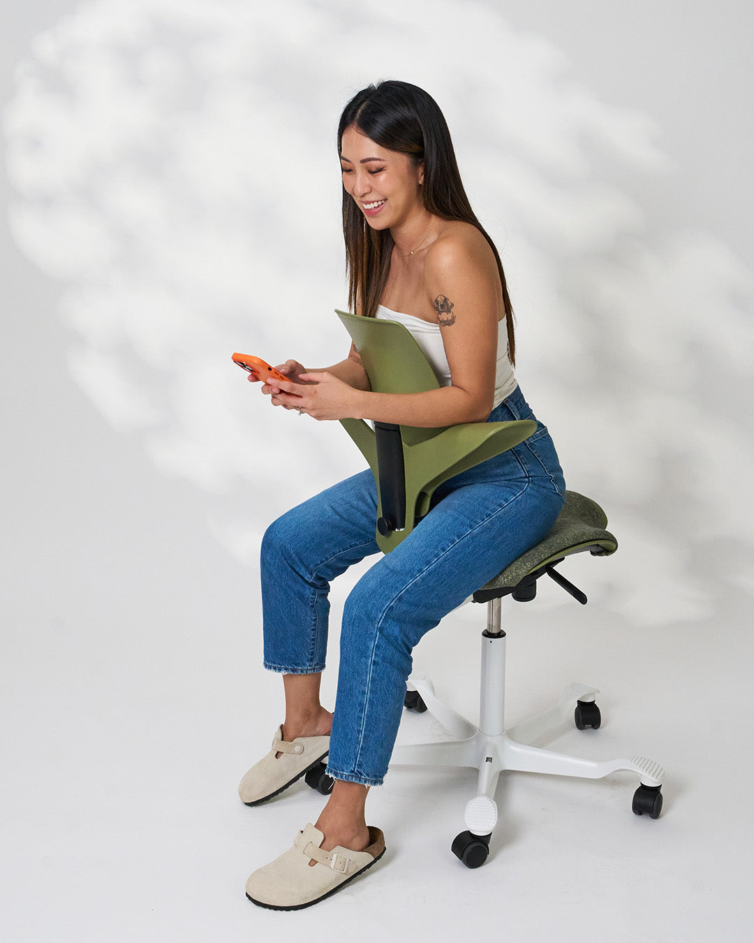 HÅG Capisco Puls 8020 Ergonomic Office Chair with Adjustable Height - Moss Grey Fabric by Kvadrat | Modern Design Collection for Home & Workspace | Perfect for Standing Desks, Creative Studios and Open Office Environments