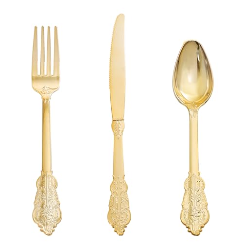 360pcs Gold Elegant Plastic Silverware