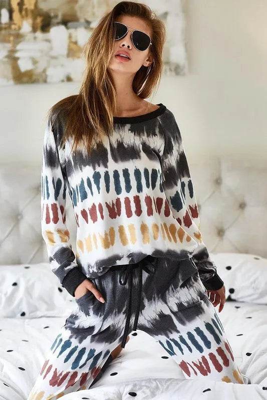 BiBi Tie Dye Print French Terry Top - Trendy Women's Casual Short Sleeve T-Shirt for Summer Outfits, Beach Wear & Lounge